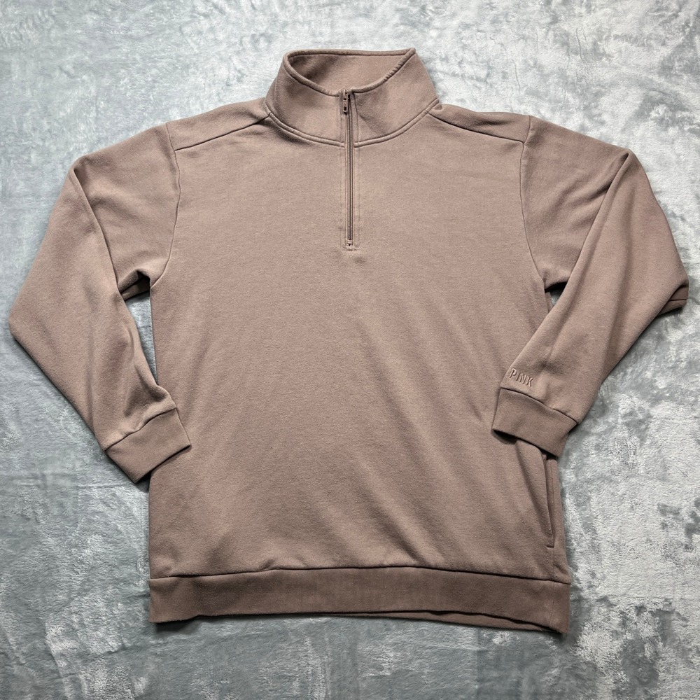 PINK Victoria Secret Quarter Zip Sweatshirt Womens Mauve Brown Fleece Pullover M